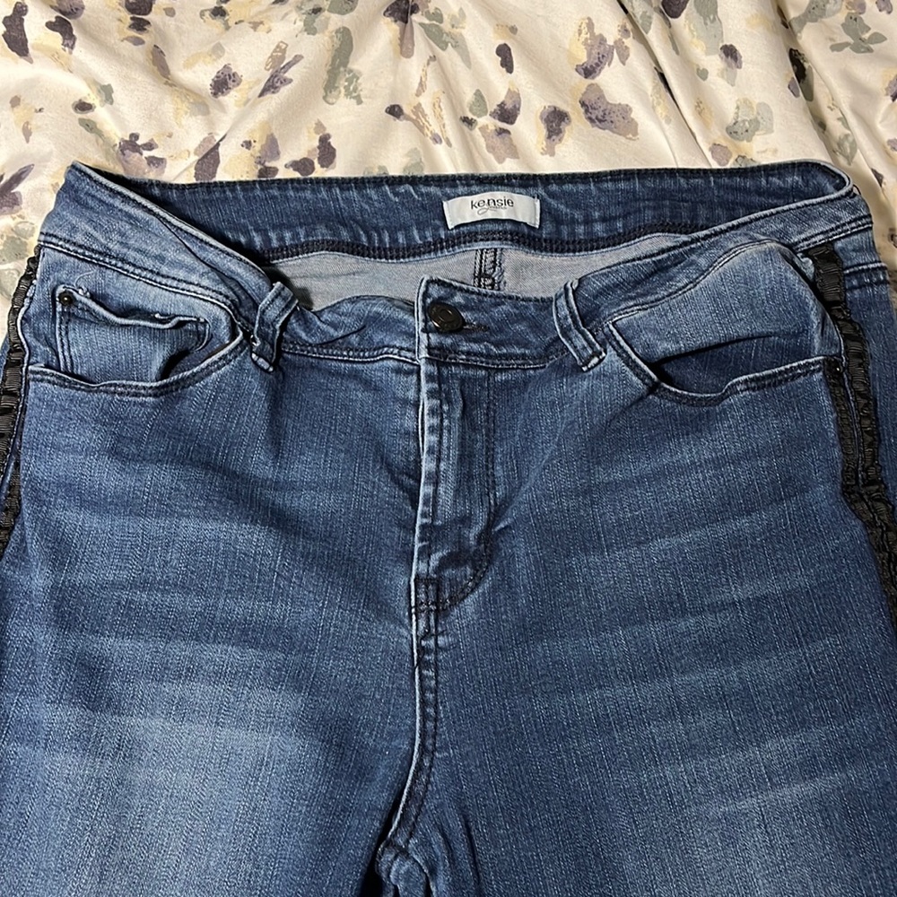 kenzie black strip dark blue skinny jeans